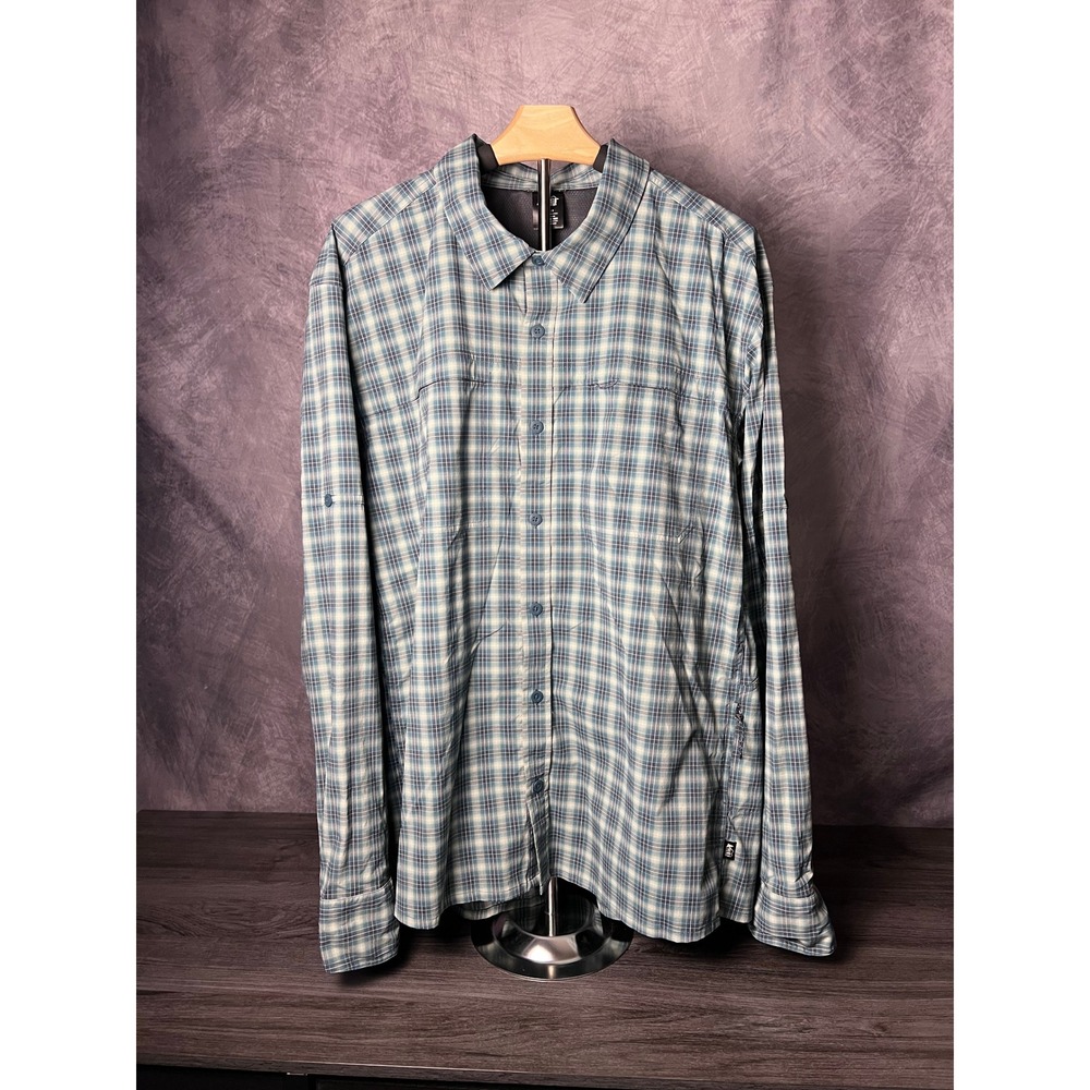 REI Co-op Sahara Plaid Hiking Long Sleeve Vented Shirt Men's XL Blue Teal